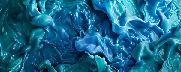 Cool blue and teal 3D ink splashes creating serene abstract patterns