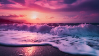 ai generative of view of the sunset at sea with foam, wave and ripples