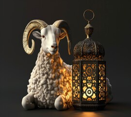 3D Rendering of a White Ram with Golden Horns Next to an Ornate Decorated Egg: A Stunning Visual Masterpiece