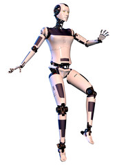 3D Rendering Female Robot on White