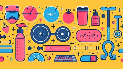 Fitness and wellness template with energetic colors, workout icons, and clear text areas