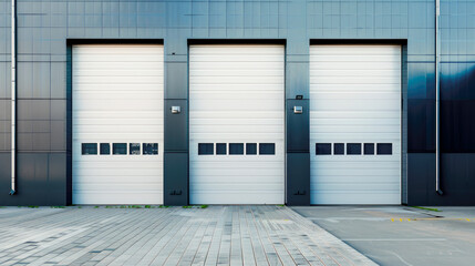 Industrial or commercial building exterior. Safety and protection with roller door or overhead door.