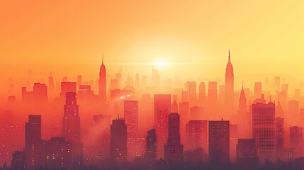 Fototapeta premium Real estate sales template with elegant cityscape backgrounds, warm tones, and plenty of copy space