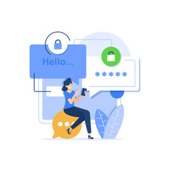 Private chat,secure chat,Messaging people,Concept of security chat sign