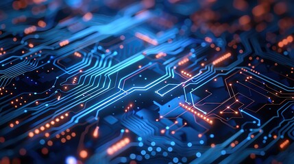 Technology services presentation template with circuit board graphics, modern fonts, and plenty of copy space