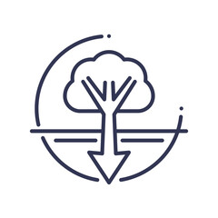 Obraz premium Illustration of a tree with an arrow pointing downwards, symbolizing carbon sequestration.