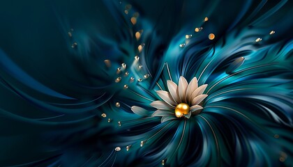 A blue flower with gold and black swirls.
