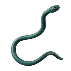 Fototapeta premium A green snake with brown eyes is curled up on a white background