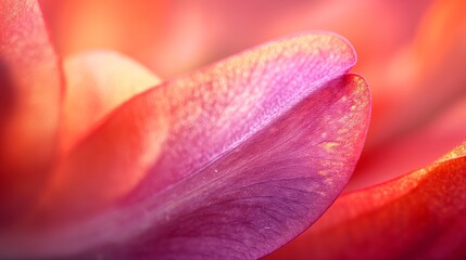 Close-up of delicate pink and orange flower petals with a soft and warm lighting, highlighting intricate textures and natural beauty.