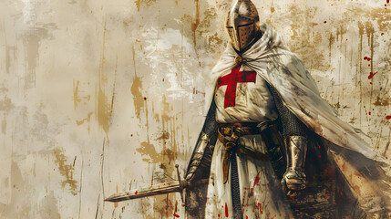 Illustration of a knight templar with a cross-emblazoned shield.



