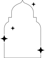 Frames collection with different stars. Minimalistic linear frames, arches, elements, geometric shapes and lines. Arch frame with sparkles Frames for poster design, vector illustration in modern style