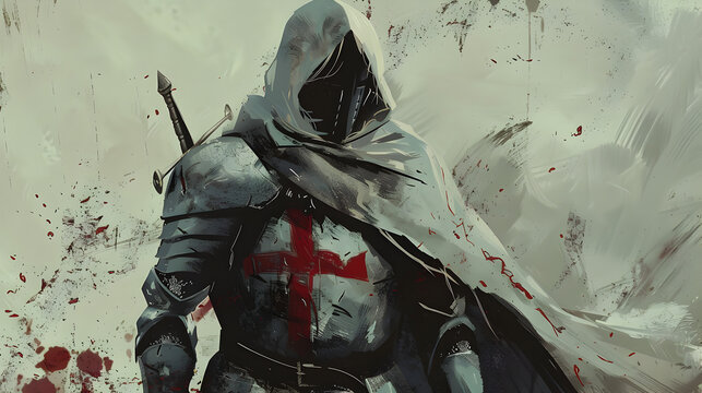 Illustration of a knight templar with a cross-emblazoned shield.


