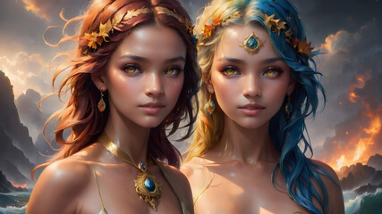 Obraz premium Focus on the raw power and beauty of the elements: earth, water, fire, and air.