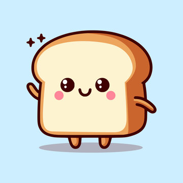 cute bread chibi kawaii cartoon character vector illustration template design