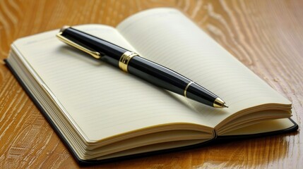 High quality photo of a pen on an open notebook