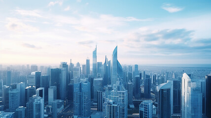 Fototapeta premium Cityscape, panoramic background image of skyscrapers from the air