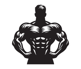 Bodybuilder male silhouette isolated on white background vector illustration.