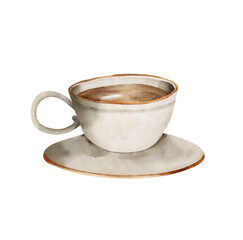 tea in a cup with saucer, watercolor illustration