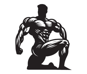 Bodybuilder male silhouette isolated on white background vector illustration.