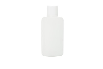 White plastic bottle isolated on white background with clipping path. cosmetic packaging mockup.