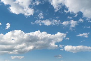 Blue cloudy sky, puffy clouds, Amazing picture of heaven light of nature