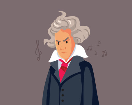 
Portrait of Ludwig van Beethoven Vector Cartoon Illustration
Famous artistic genius of the musical scene 
