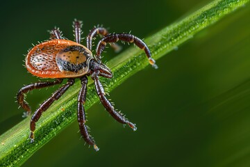 _A_close-up_of_an_adult_female_deer_tick_perched_on_a_blad