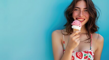 A_beautiful_woman_in_a_summer_dress_eating_an_ice_cream_Generative_Ai_