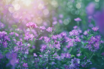 Fototapeta premium Purple flowers grow in a sunny field