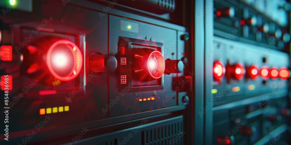 Aufkleber a close-up view of a control panel with red lights