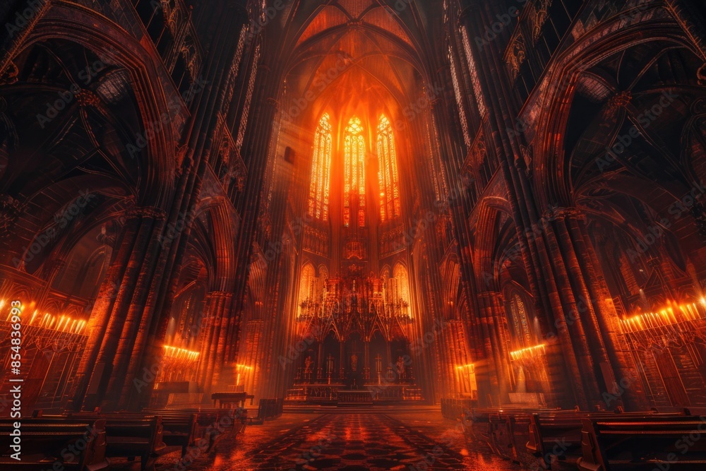 Poster A large cathedral with numerous windows, great for use in architecture or interior design contexts