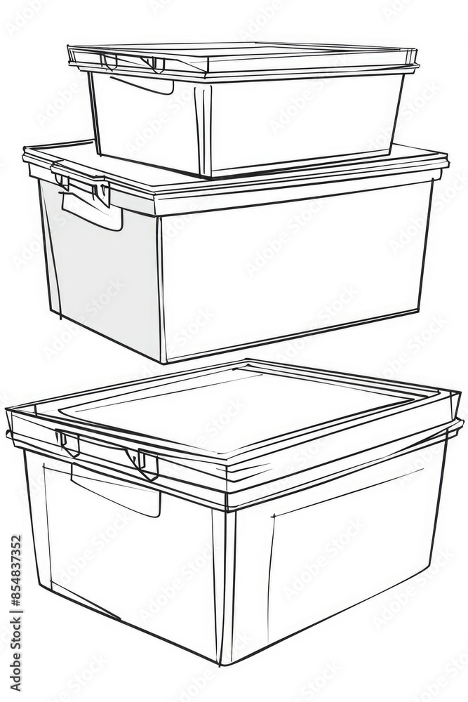 Poster Three stacked box containers with varying sizes and shapes, ideal for storage or shipping scenarios