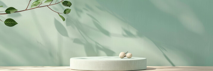 Textured canvas product display podium on a soft mint green background: Artistic and inviting, perfect for handmade goods or artisanal products, the canvas podium and mint green background create a