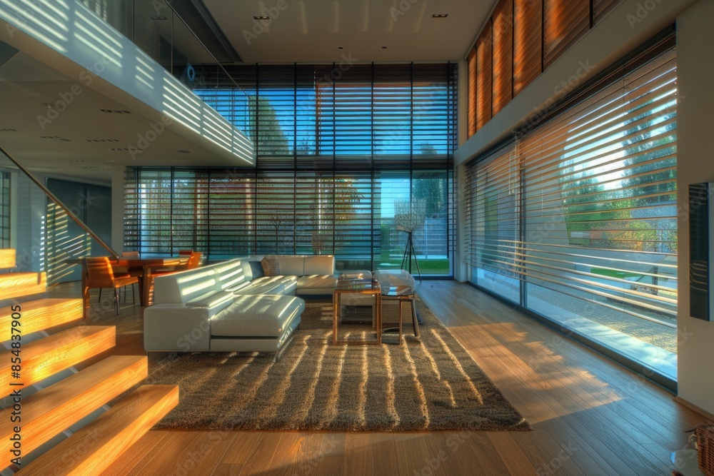 Poster a warm and inviting living space with comfortable furniture and a large window