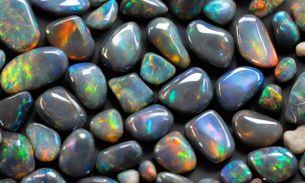 black fire opals on a dark background. close-up.