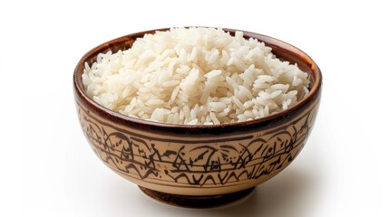 Bowl of Cooked Rice on White Background
