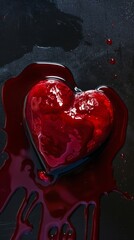 Image of a heart of love sprinkled with red oil.