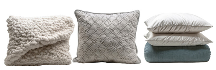 Obraz premium Willow Luxurious Bedding Set Trio - Orthopedic, Microfibre, and Silk Pillows on White Background