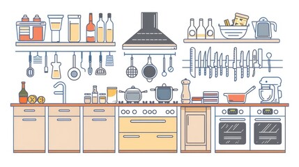 A modern kitchen equipped with various appliances and utensils