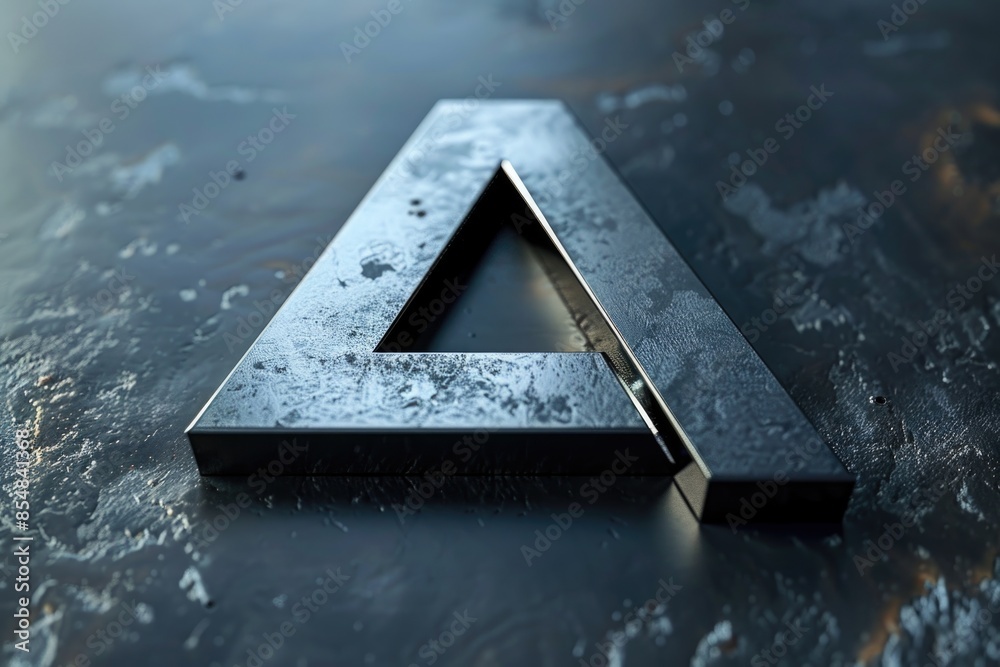 Poster a close-up view of a metal letter sitting on a flat surface