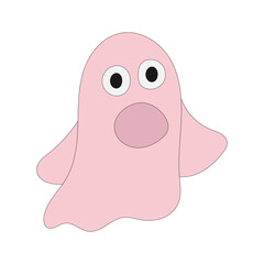 Vector Halloween clipart: cute cartoon ghost. Little spooky, flat Halloween cartoon character. Pink cartoon ghost, scary spooky. Dead boo isolated.
