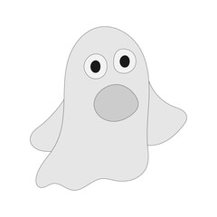 Vector Halloween clipart: cute cartoon ghost. Little spooky, flat Halloween cartoon character. Gray cartoon ghost, scary spooky. Dead boo isolated.