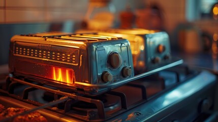 A toaster sitting on the stove top