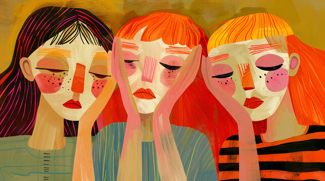 Abstract depiction of women expressing emotional struggles. Generative AI image