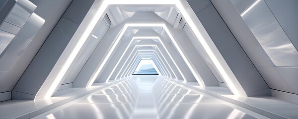 Obraz premium futuristic long empty light corridor in cyan colors with sleek modern design