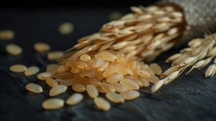 Fototapeta premium Close-Up of Brown Rice Grains and Spikes