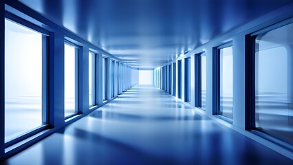 Fototapeta premium futuristic long empty light corridor in cyan colors with sleek modern design