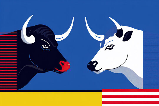 Bulls Illustration Depicting Financial Market Trends. Generative AI