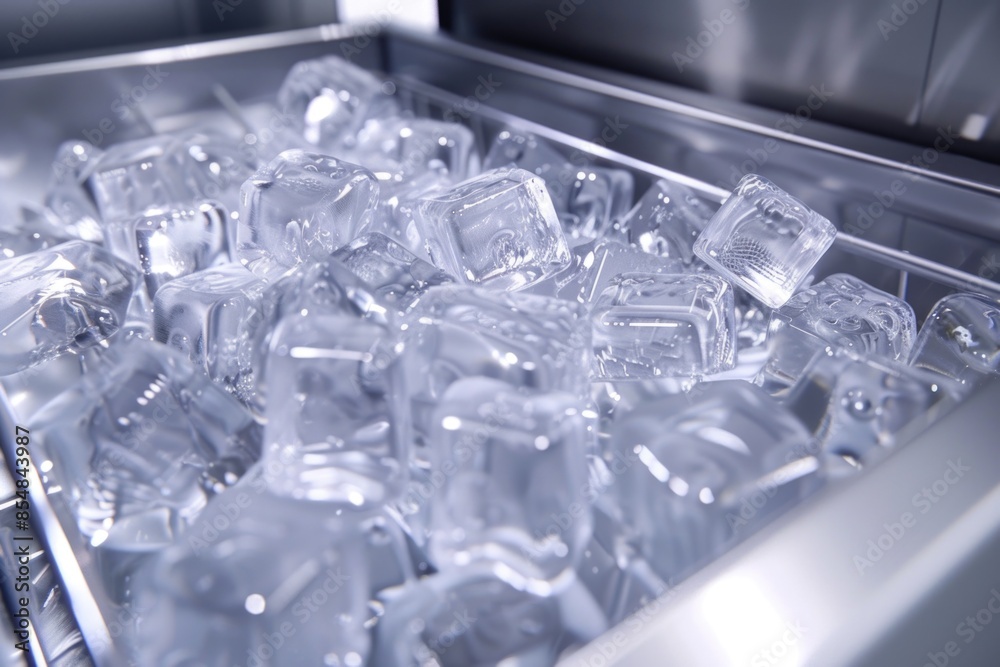 Poster close-up shot of a cluster of transparent ice cubes