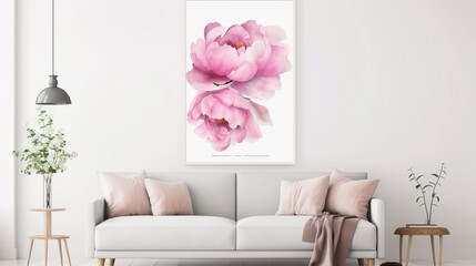 Floral watercolor art of pink peonies for printable home decor, suitable for living rooms.